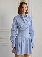 Load image into Gallery viewer, Long Sleeve Pocket Shirt Dress in Blue