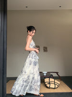 Load image into Gallery viewer, Floral Cami Flute Hem Dress in White/Blue