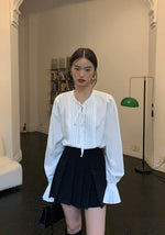 Load image into Gallery viewer, Pleated Trumpet Sleeve Blouse in White