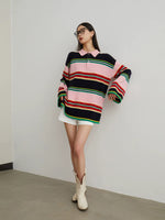 Load image into Gallery viewer, Oversized Striped Polo Top in Multi