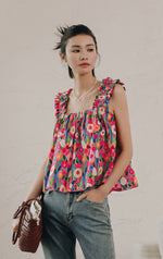 Load image into Gallery viewer, Floral Gathered Strap Top in Multi