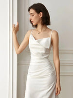 Load image into Gallery viewer, Asymmetric Cami Slip Dress in White