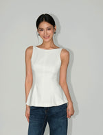 Load image into Gallery viewer, Drop Back Ribbon Peplum Top in Cream