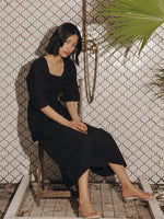 Load image into Gallery viewer, Tailored Flare Midi Dress in Black