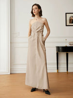 Load image into Gallery viewer, Origami Bustier Pocket Dress in Beige