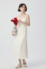 Load image into Gallery viewer, Textured Cami Slit Slip Dress in Cream