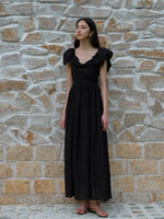 Load image into Gallery viewer, Textured Tier Sleeve Maxi Dress in Black