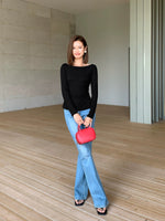 Load image into Gallery viewer, Lace Back Long Sleeve Top in Black