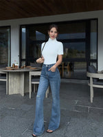 Load image into Gallery viewer, High Rise Flare Leg Stretch Jeans in Blue