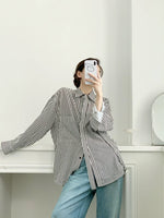 Load image into Gallery viewer, Oversized Striped Pocket Shirt in Black/White