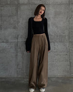 Load image into Gallery viewer, Classic Wide Leg Hook Trousers in Brown