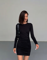 Load image into Gallery viewer, Mini Shirring Bodycon Dress in Black