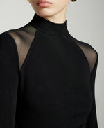 Load image into Gallery viewer, Sheer Panel High Neck Top in Black