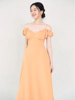 Load image into Gallery viewer, Off Shoulder Cami Gathered Pocket Dress in Orange