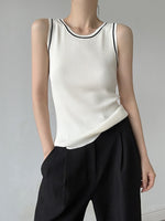 Load image into Gallery viewer, Light Knit Contrast Line Tank Top in Cream