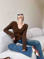 Load image into Gallery viewer, Ribbed Twist Sweater Top in Brown