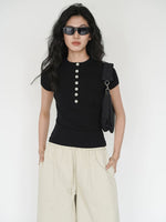 Load image into Gallery viewer, Stretch Button Tee in Black