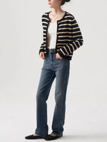 Load image into Gallery viewer, Wool Blend Striped Cardigan in Black/Cream