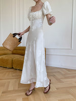 Load image into Gallery viewer, Embroidered Floral Blouson Dress in Off White