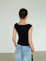 Load image into Gallery viewer, Lace Trim Stretch Top in Black