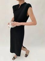 Load image into Gallery viewer, Light Knit Cheongsam Dress in Black