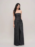 Load image into Gallery viewer, Chambray Bustier Pocket Maxi Jumpsuit in Navy