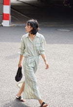 Load image into Gallery viewer, Linen Blend Striped Shirt in Green