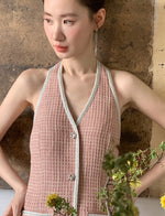 Load image into Gallery viewer, Tweed Halter Button Dress in Pink