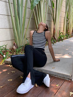 Load image into Gallery viewer, High Rise Split Hem Trumpet Jeans in Black