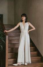 Load image into Gallery viewer, Open Back Lace Maxi Jumpsuit in Cream