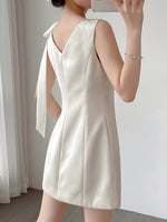 Load image into Gallery viewer, Satin Bow Pocket Mini Dress in White