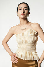 Load image into Gallery viewer, Gathered Padded Bustier Top in Beige
