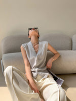 Load image into Gallery viewer, Knitted Sleeveless Button Vest Top in Grey