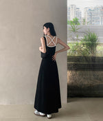 Load image into Gallery viewer, Contrast Cross Back Maxi Dress in Black