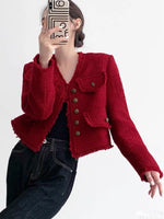 Load image into Gallery viewer, Fray Edge Tweed Jacket in Red