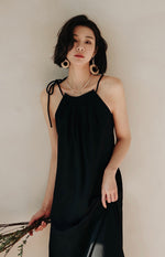 Load image into Gallery viewer, Ribbon Tie Maxi Dress in Black