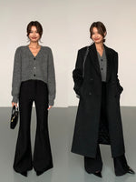 Load image into Gallery viewer, Trumpet Flare Stretch Trousers in Black