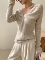 Load image into Gallery viewer, Ribbed Twist Sweater Top in Beige
