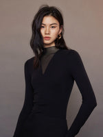 Load image into Gallery viewer, Sheer Panel V Top in Black