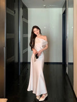 Load image into Gallery viewer, Toga Flare Hem Satin Gown in Champagne