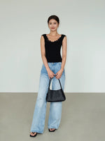 Load image into Gallery viewer, Lace Trim Stretch Top in Black