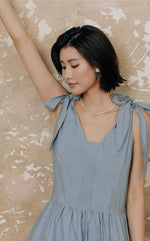 Load image into Gallery viewer, Ribbon Tie Tiered Maxi Dress in Blue