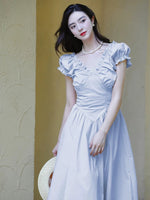 Load image into Gallery viewer, Puff Sleeve Pocket Maxi Dress in Blue