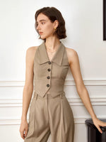 Load image into Gallery viewer, Striped Collar Button Vest in Khaki