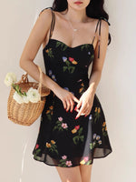 Load image into Gallery viewer, Chrisoula Floral Tie Strap Mini Dress in Black