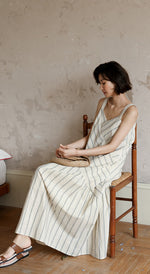 Load image into Gallery viewer, Asymmetric Striped Maxi Dress in Cream