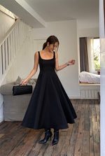 Load image into Gallery viewer, Square Neck A-Line Maxi Dress in Black