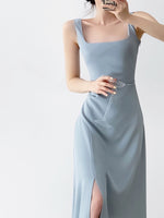 Load image into Gallery viewer, Tailored Sleeveless Slit Midi Dress in Blue