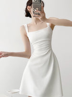 Load image into Gallery viewer, Side Gathered Flare Mini Dress in White