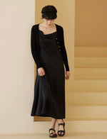 Load image into Gallery viewer, Satin Drape Slip Dress in Black